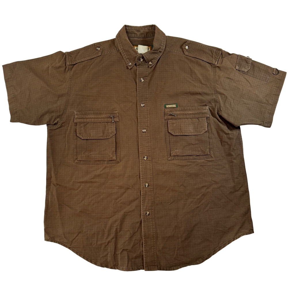 Vintage‎ Remington Outdoor Brown Ripstop Utility Safari Hunting Shirt Men's XL